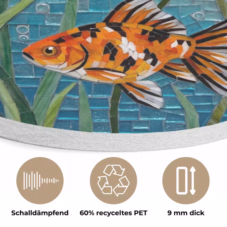 Vis - Mozaïek - Onderwater - Kleurrijk - Dieren Akoestische PET Vilt - Rond klein -closeup_DE