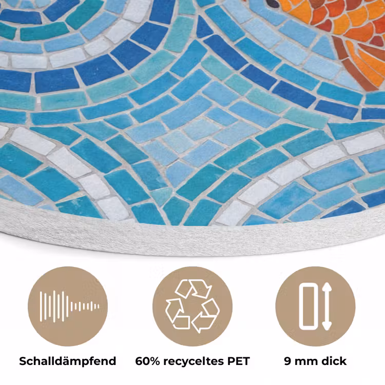 Vis - Mozaïek - Water - Decoratief - Blauw Akoestische PET Vilt - Rond klein -closeup_DE