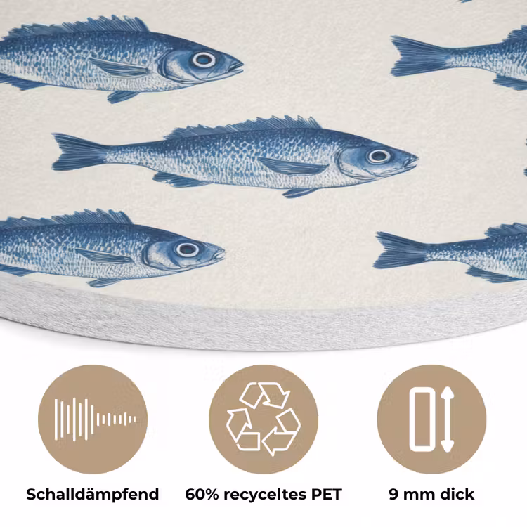 Vis - Patroon - Blauw Akoestische PET Vilt - Rond klein 838 -closeup_DE