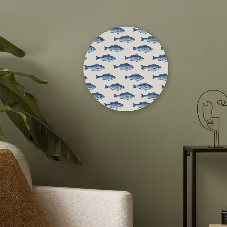 Vis - Patroon - Blauw Akoestische PET Vilt - Rond klein 838 -sfeer2
