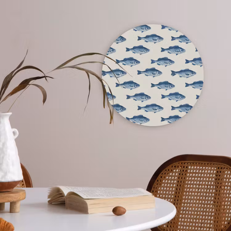 Vis - Patroon - Blauw Akoestische PET Vilt - Rond klein 838 -sfeer3