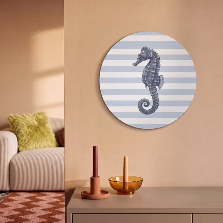 Vis - Oceaan - Illustratie - Blauw - Strepen Akoestische PET Vilt - Rond klein -sfeer1