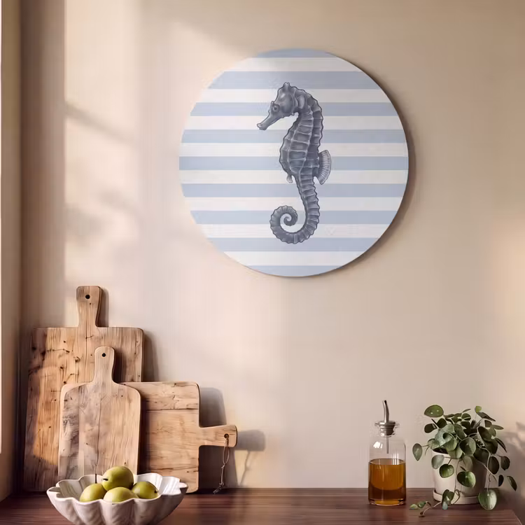 Vis - Oceaan - Illustratie - Blauw - Strepen Akoestische PET Vilt - Rond klein -sfeer2