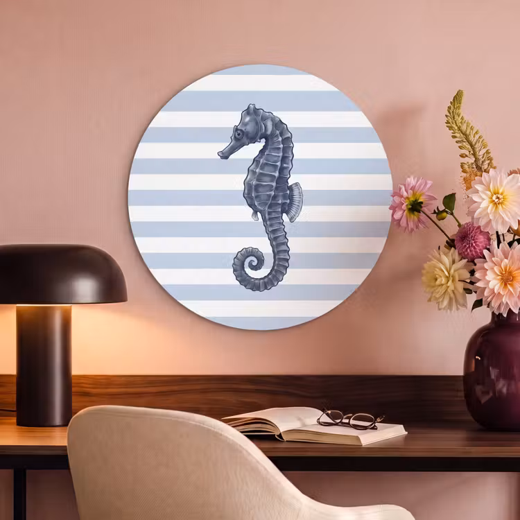 Vis - Oceaan - Illustratie - Blauw - Strepen Akoestische PET Vilt - Rond klein -sfeer3