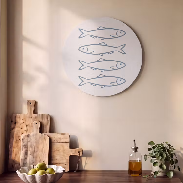 Vis - Vier - Dieren - Abstract - Blauw Akoestische PET Vilt - Rond klein -sfeer2