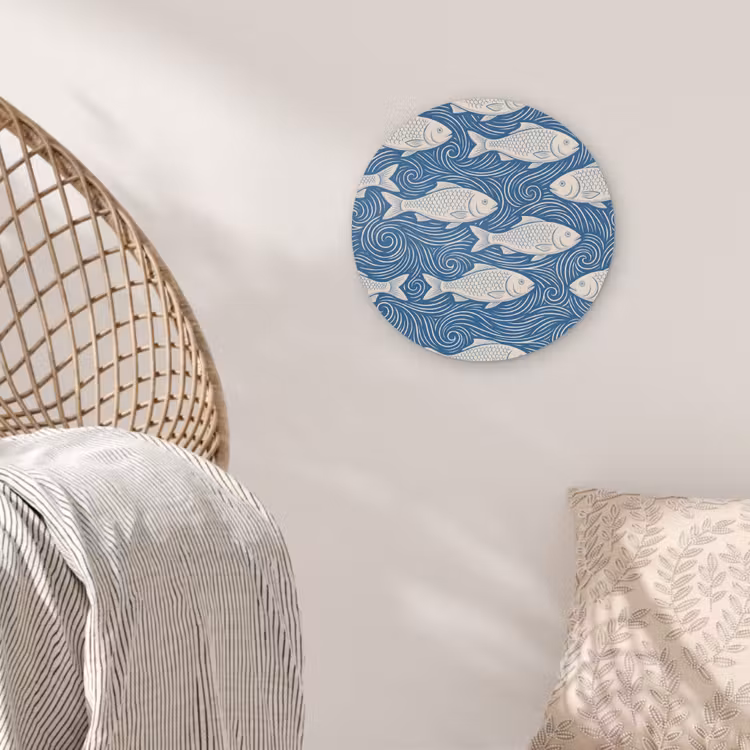 Vis - Water - Patroon - Grafisch - Blauw Akoestische PET Vilt - Rond klein -sfeer4