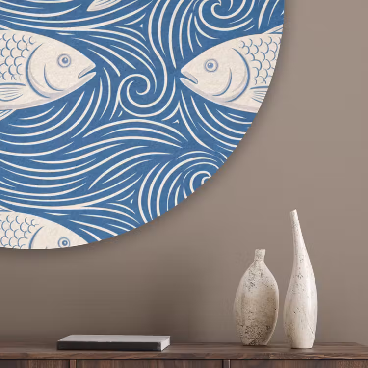 Vis - Water - Patroon - Grafisch - Blauw Akoestische PET Vilt - Rond klein -sfeer5_closeup
