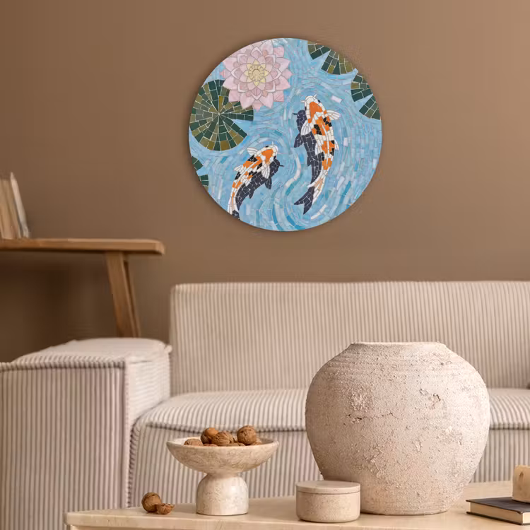 Vis - Water - Natuur - Mozaïek - Blauw Akoestische PET Vilt - Rond klein -sfeer1