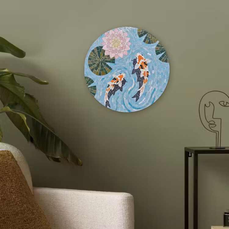 Vis - Water - Natuur - Mozaïek - Blauw Akoestische PET Vilt - Rond klein -sfeer2
