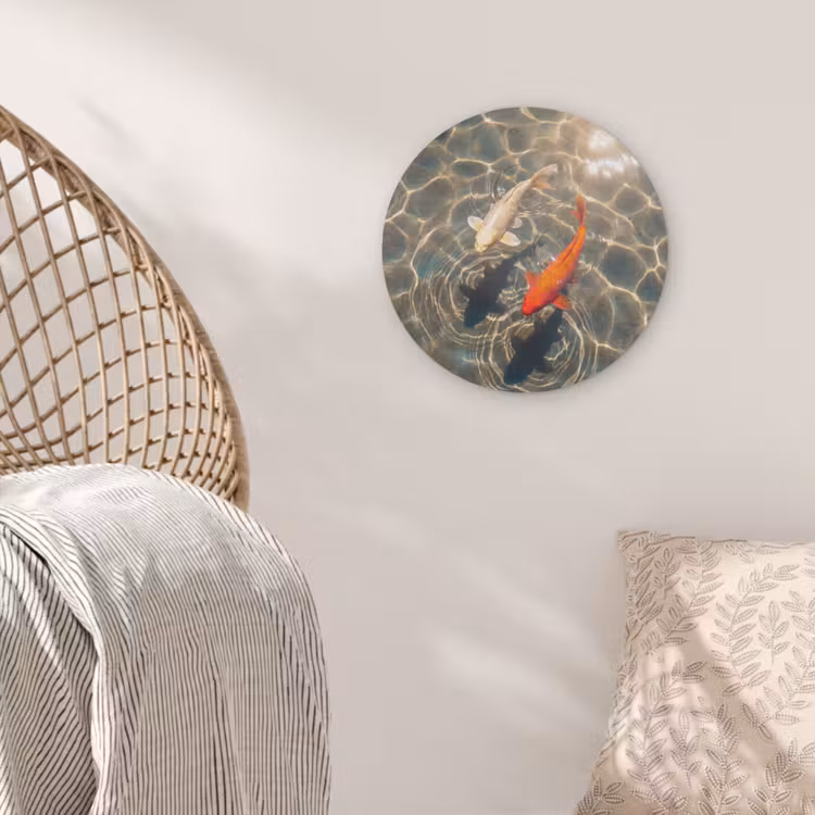 Vis - Water - Dieren - Oranje - Goud Akoestische PET Vilt - Rond klein -sfeer4