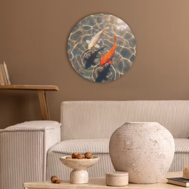 Vis - Water - Dieren - Oranje - Goud Akoestische PET Vilt - Rond klein -sfeer1