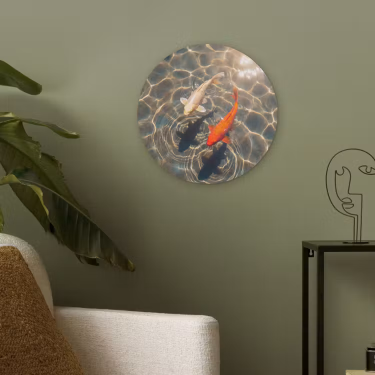 Vis - Water - Dieren - Oranje - Goud Akoestische PET Vilt - Rond klein -sfeer2