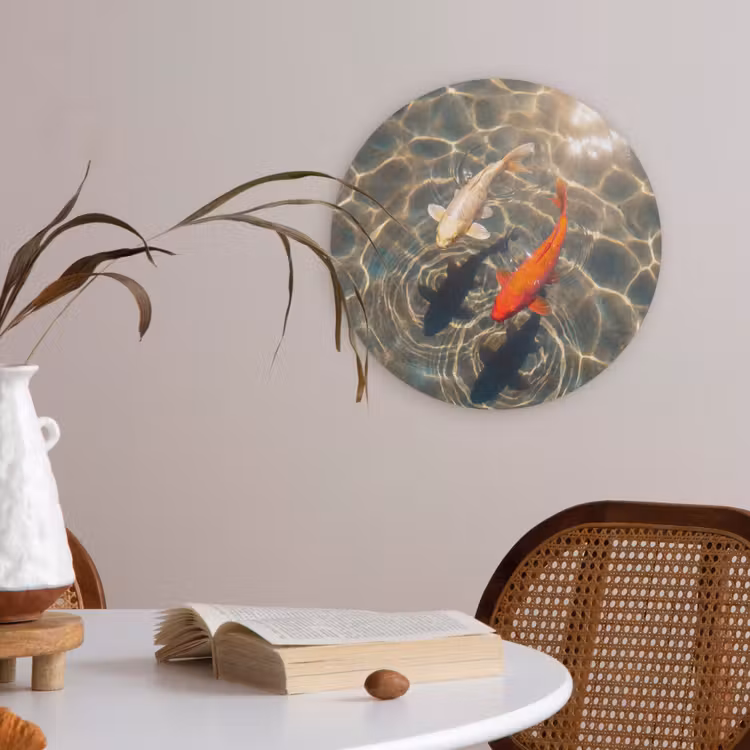 Vis - Water - Dieren - Oranje - Goud Akoestische PET Vilt - Rond klein -sfeer3