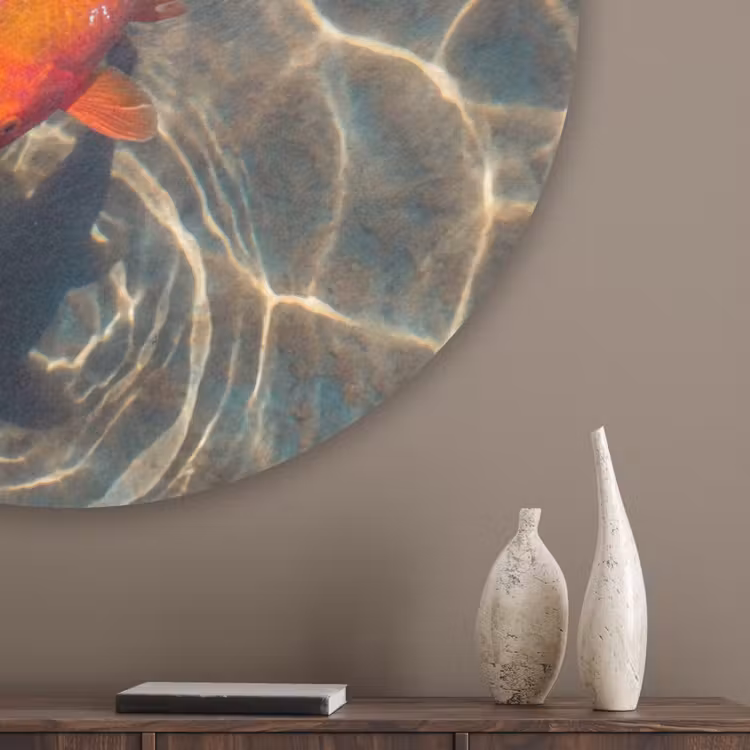 Vis - Water - Dieren - Oranje - Goud Akoestische PET Vilt - Rond klein -sfeer5_closeup