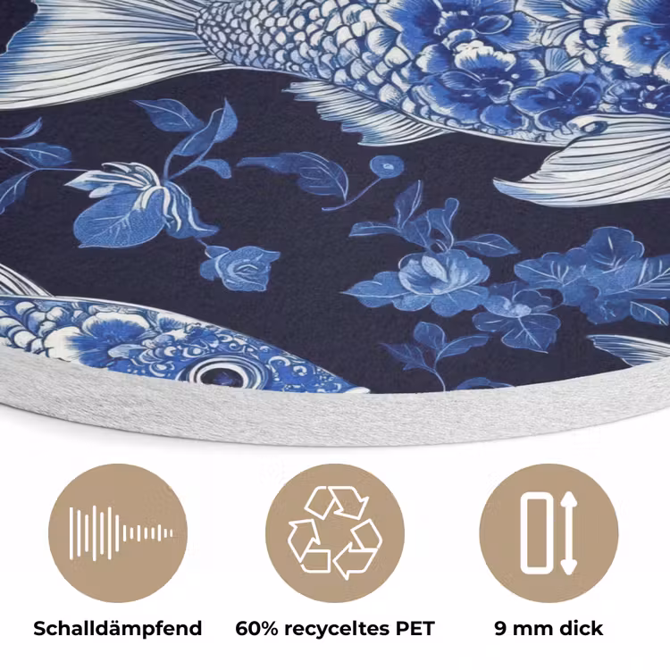 Vissen - Bloemen - Blauw Akoestische PET Vilt - Rond klein 838 -closeup_DE