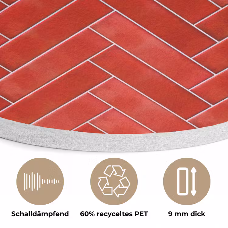 Visgraat - Tegel - Rood Akoestische PET Vilt - Rond klein 838 -closeup_DE