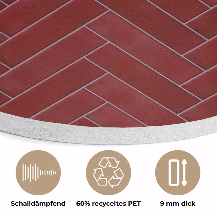 Visgraat - Wandtegel - Bordeaux - Rood Akoestische PET Vilt - Rond klein 838 -closeup_DE
