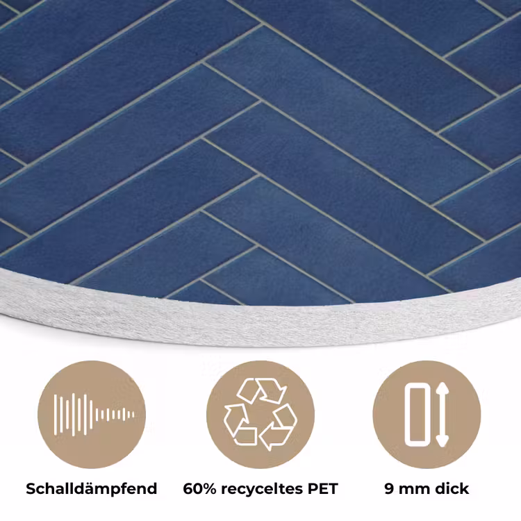 Visgraat - Wandtegel - Donkerblauw - Navy Blue Akoestische PET Vilt - Rond klein 838 -closeup_DE