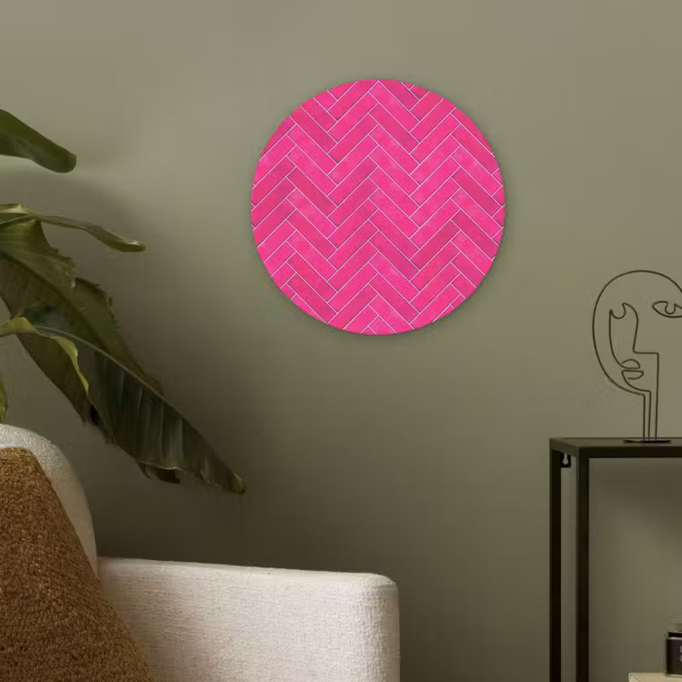 Visgraat - Wandtegel - Fuchsia - Roze Akoestische PET Vilt - Rond klein 838 -sfeer2