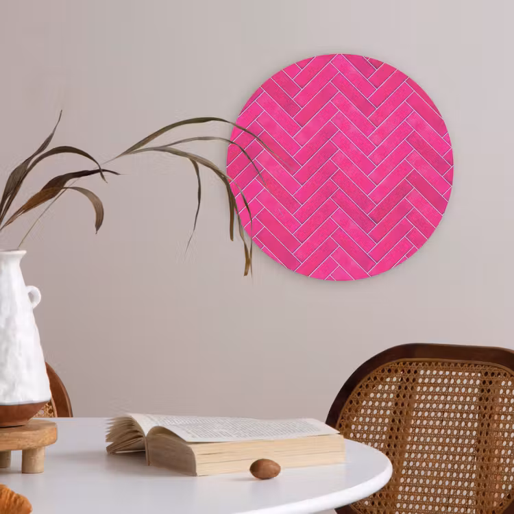 Visgraat - Wandtegel - Fuchsia - Roze Akoestische PET Vilt - Rond klein 838 -sfeer3