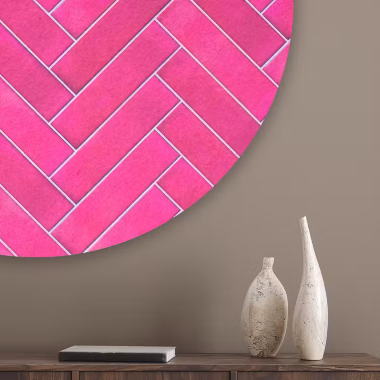 Visgraat - Wandtegel - Fuchsia - Roze Akoestische PET Vilt - Rond klein 838 -sfeer5_closeup