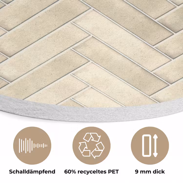 Visgraat - Wandtegel - Licht Beige Akoestische PET Vilt - Rond klein 838 -closeup_DE