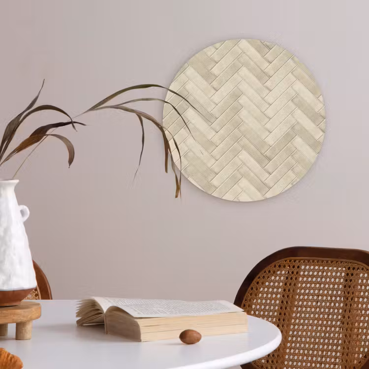 Visgraat - Wandtegel - Licht Beige Akoestische PET Vilt - Rond klein 838 -sfeer3