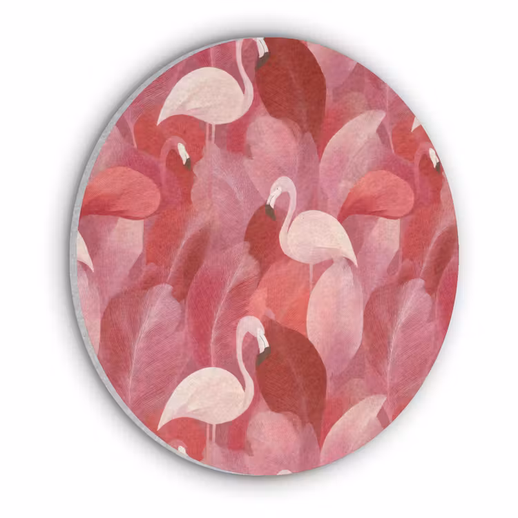 Flamingo - Botanisch - Elegant - Roze - Rood Akoestische PET Vilt - Rond klein 838 -3d