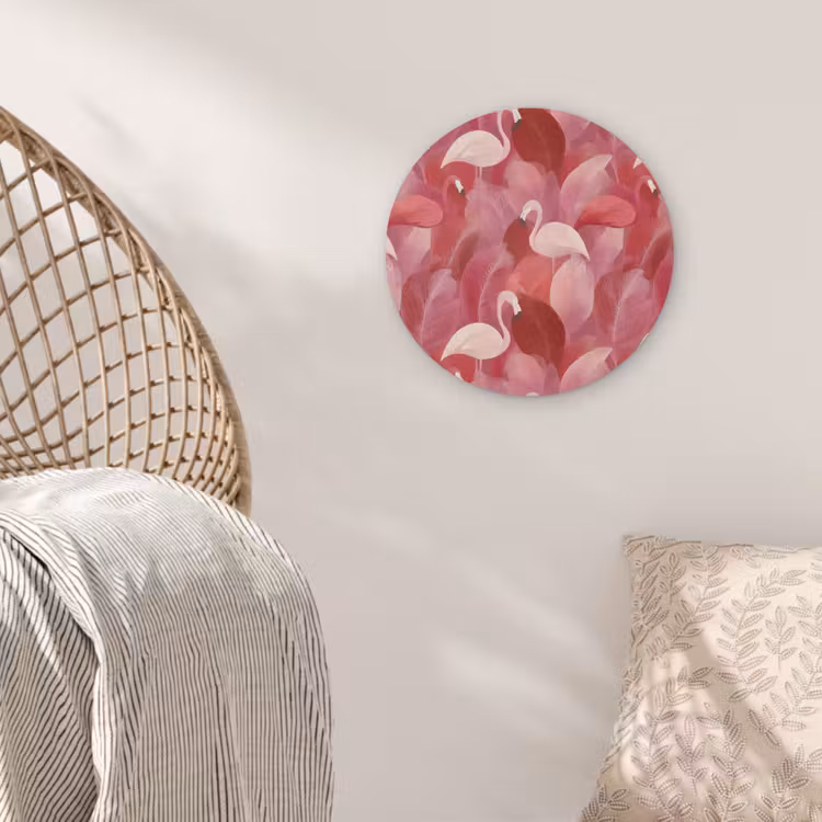 Flamingo - Botanisch - Elegant - Roze - Rood Akoestische PET Vilt - Rond klein 838 -sfeer4