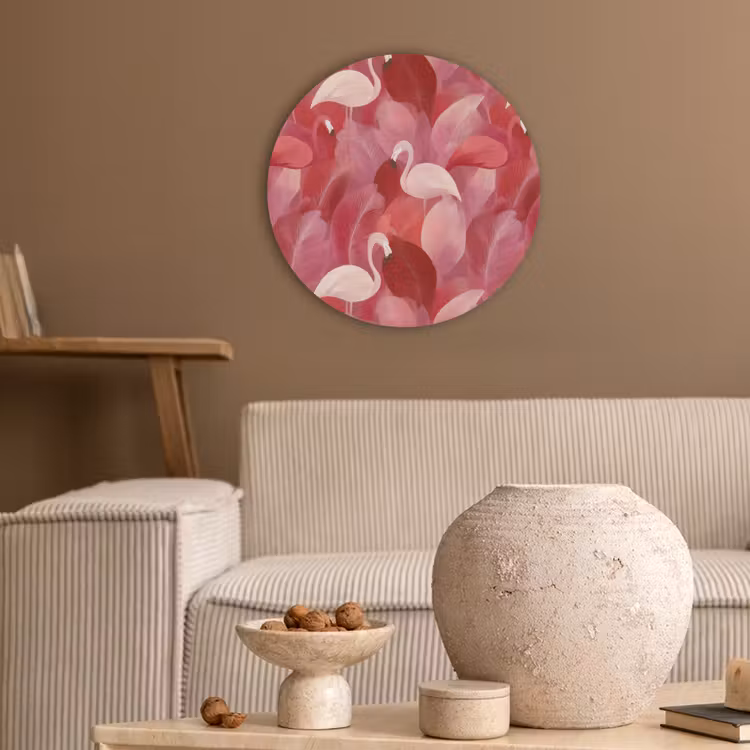 Flamingo - Botanisch - Elegant - Roze - Rood Akoestische PET Vilt - Rond klein 838 -sfeer1