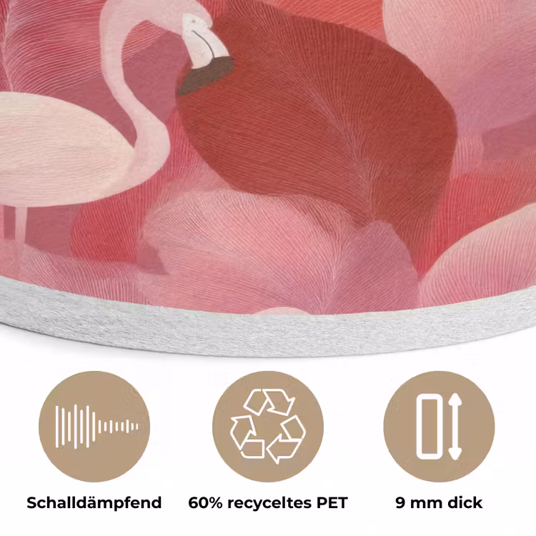 Flamingo - Botanisch - Elegant - Roze - Rood Akoestische PET Vilt - Rond klein 838 -closeup_DE