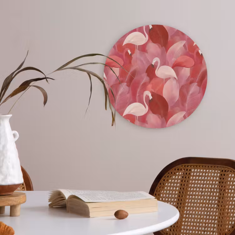Flamingo - Botanisch - Elegant - Roze - Rood Akoestische PET Vilt - Rond klein 838 -sfeer3