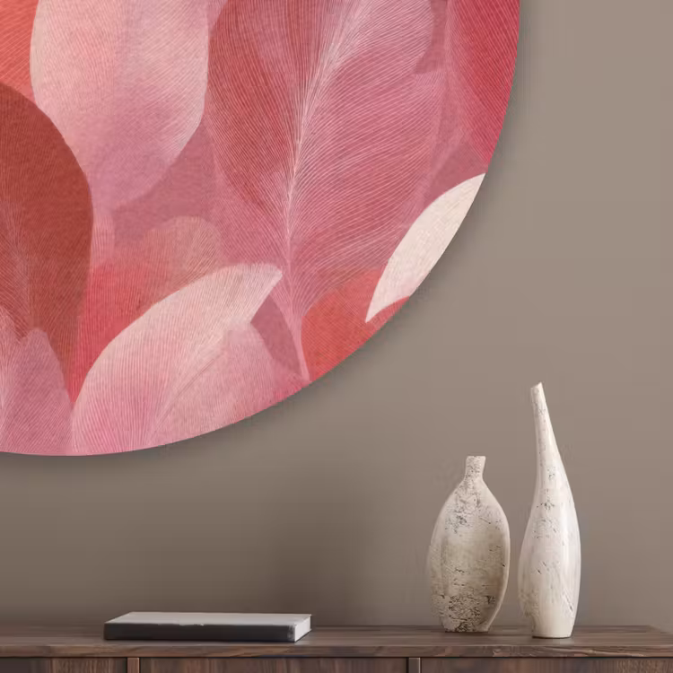 Flamingo - Botanisch - Elegant - Roze - Rood Akoestische PET Vilt - Rond klein 838 -sfeer5_closeup
