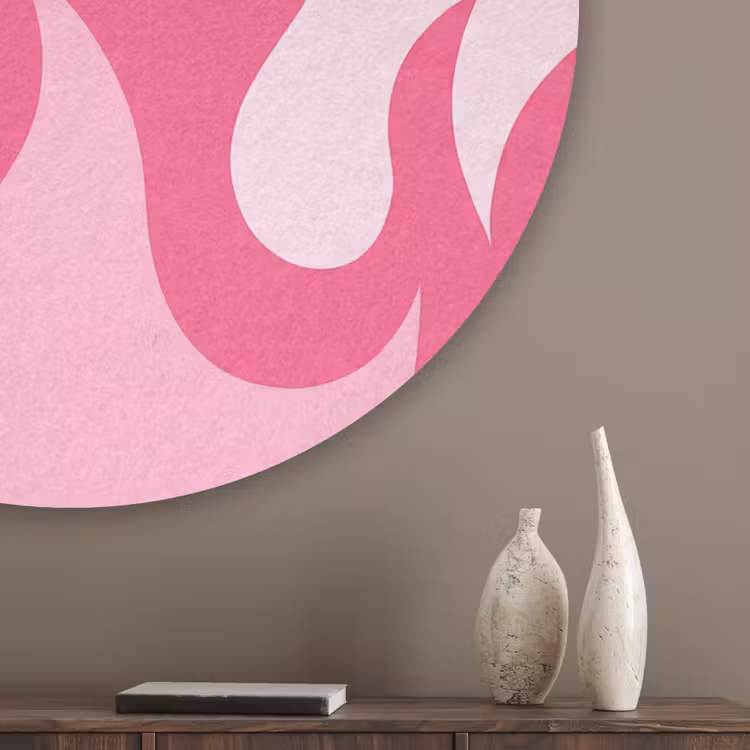 Vlammen - Patroon - Abstract - Modern - Roze Akoestische PET Vilt - Rond klein -sfeer5_closeup