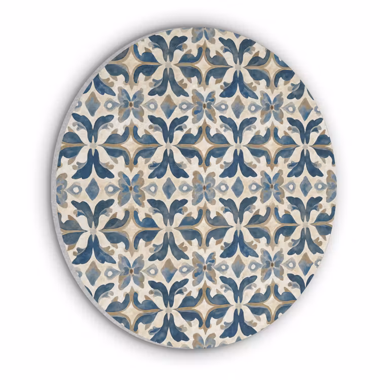 Tegel - Patroon - Blauw - Beige Akoestische PET Vilt - Rond klein 838 -3d