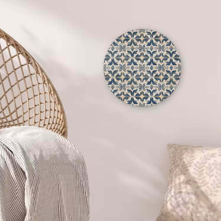 Tegel - Patroon - Blauw - Beige Akoestische PET Vilt - Rond klein 838 -sfeer4