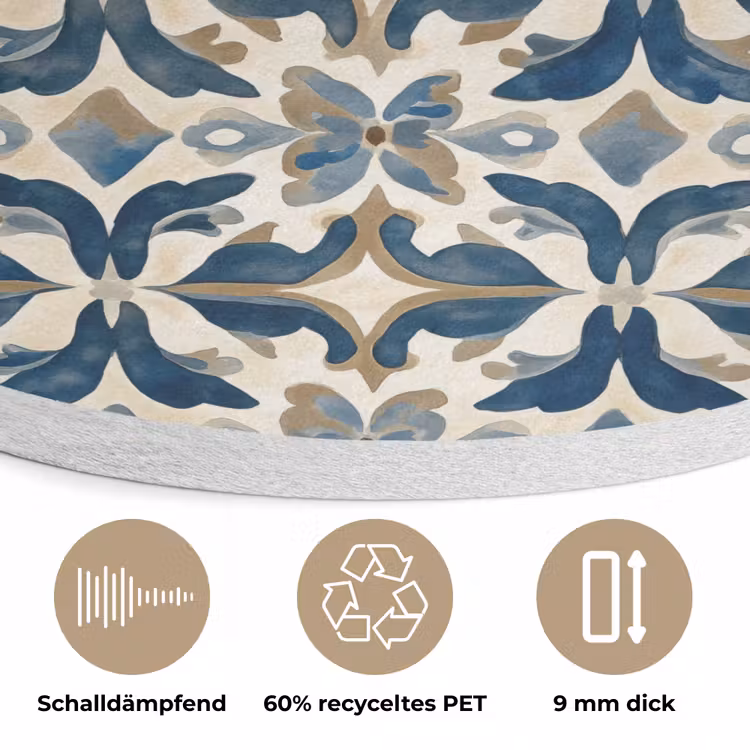 Tegel - Patroon - Blauw - Beige Akoestische PET Vilt - Rond klein 838 -closeup_DE
