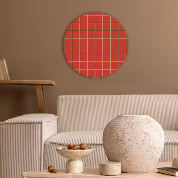 Tegel - Patroon - Kersen - Rood Akoestische PET Vilt - Rond klein 838 -sfeer1