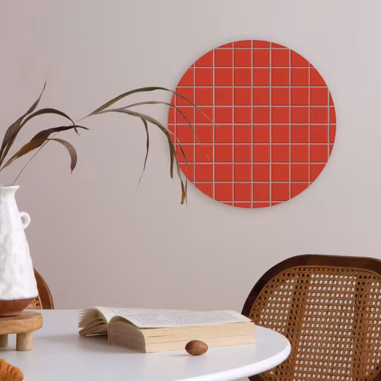 Tegel - Patroon - Kersen - Rood Akoestische PET Vilt - Rond klein 838 -sfeer3
