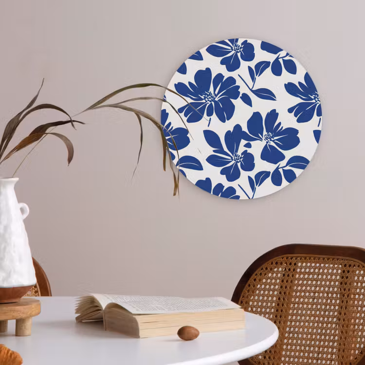 Floraal - Modern - Blauw Akoestische PET Vilt - Rond klein 838 -sfeer3