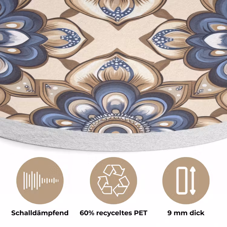 Floraal - Ornament - Blauw Akoestische PET Vilt - Rond klein 838 -closeup_DE