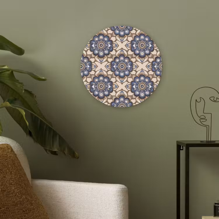Floraal - Ornament - Blauw Akoestische PET Vilt - Rond klein 838 -sfeer2