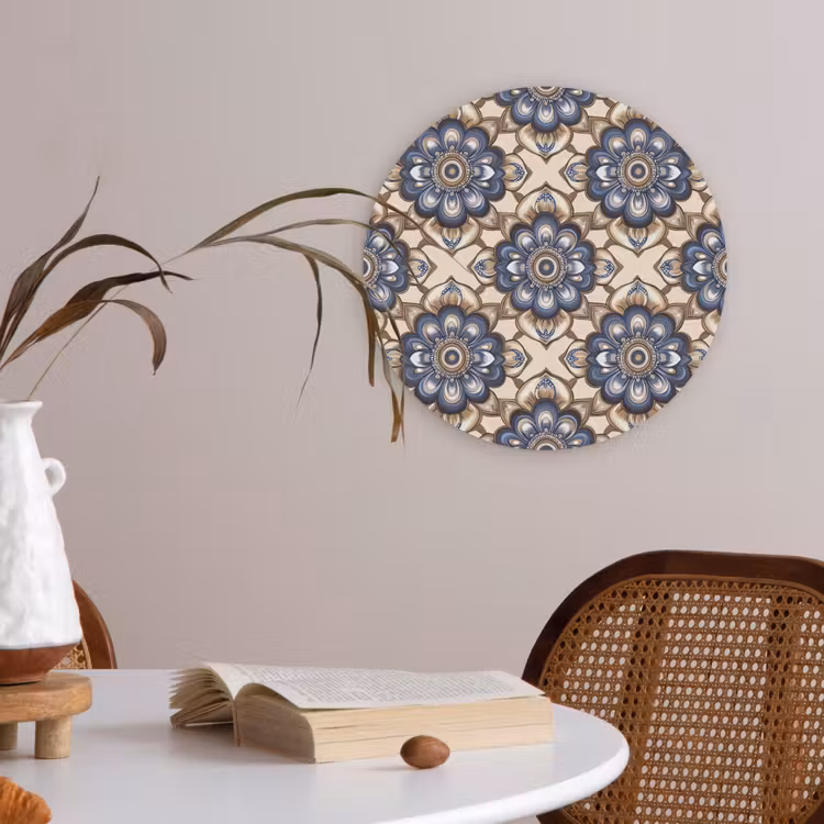 Floraal - Ornament - Blauw Akoestische PET Vilt - Rond klein 838 -sfeer3