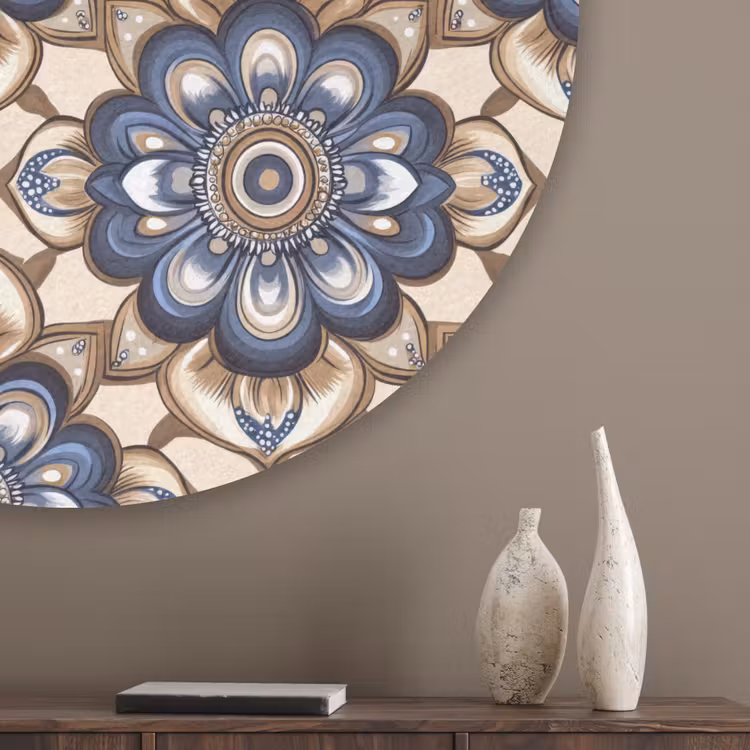 Floraal - Ornament - Blauw Akoestische PET Vilt - Rond klein 838 -sfeer5_closeup
