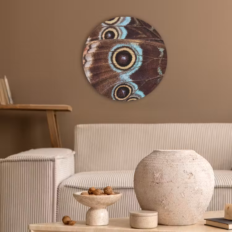 Vleugels - Vlinder - Blauw Akoestische PET Vilt - Rond klein -sfeer1