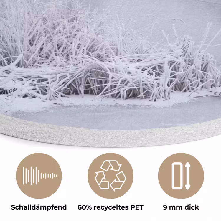 Rivier - Sneeuw - Bos - Winter - Schilderachtig Akoestische PET Vilt - Rond klein -closeup_DE