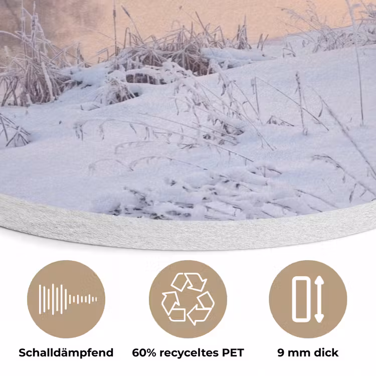Rivier - Winter - Landschap - Sneeuw - Zonsopgang Akoestische PET Vilt - Rond klein -closeup_DE