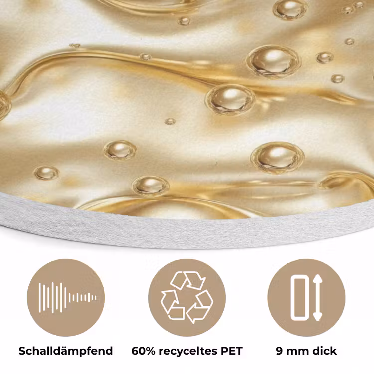 Vloeibaar - Druppels - Goud Akoestische PET Vilt - Rond klein 838 -closeup_DE