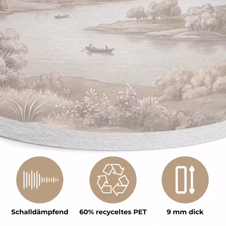 Rivierlandschap - Bergen - Natuur - Vintage - Beige Akoestische PET Vilt - Rond klein -closeup_DE