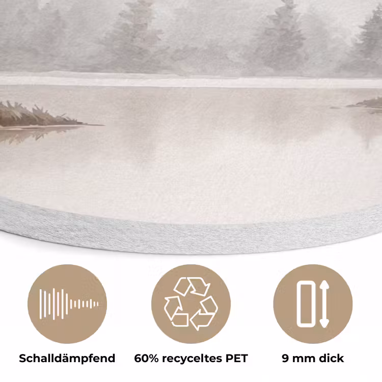 Rivierlandschap - Minimalistisch - Aardetinten Akoestische PET Vilt - Rond klein -closeup_DE